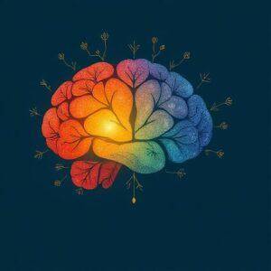 Artistic, colorful illustration of a brain, symbolizing mental health and well-being
