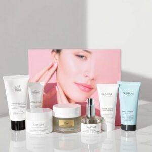 Skincare set with creams, serums, and lotions for revealing best skin.