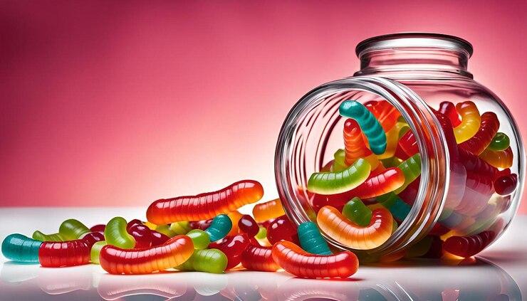 macro-shot-gummy-worms-crawling-out-candy-jar