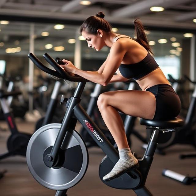 Woman on gym bike for weight loss workout
