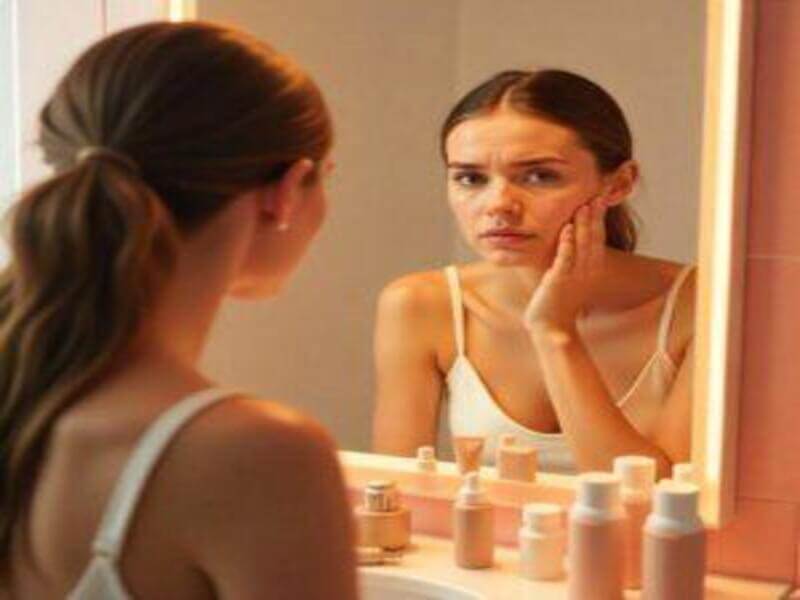 A Girl See her face in front on Mirror