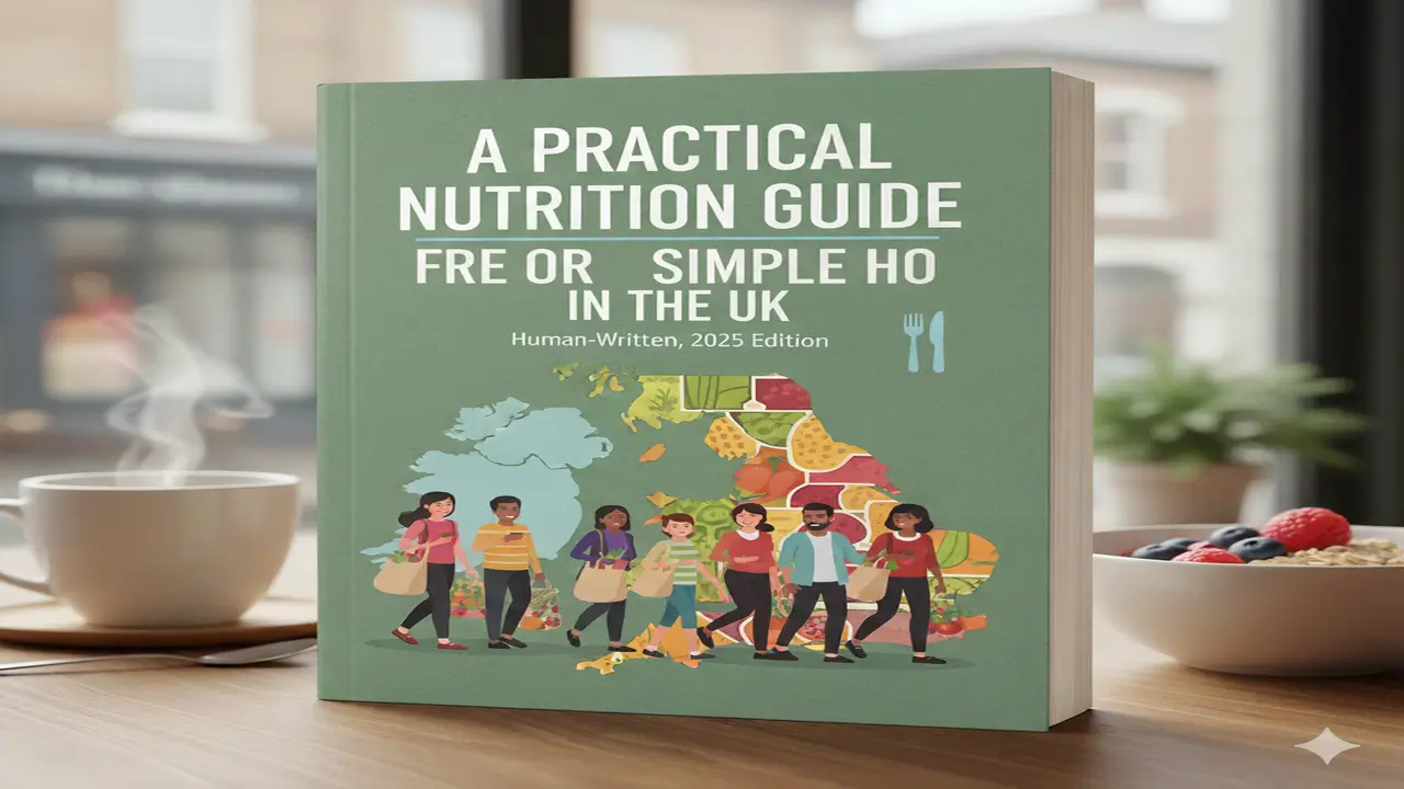 Practical Nutrition Guide UK ✅ – UK-based healthy eating book showing diverse people and food map illustration