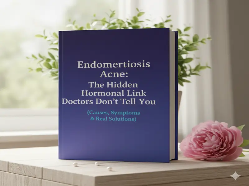 Endometriosis Acne book cover highlighting the hidden hormonal link, causes, symptoms, and real solutions.